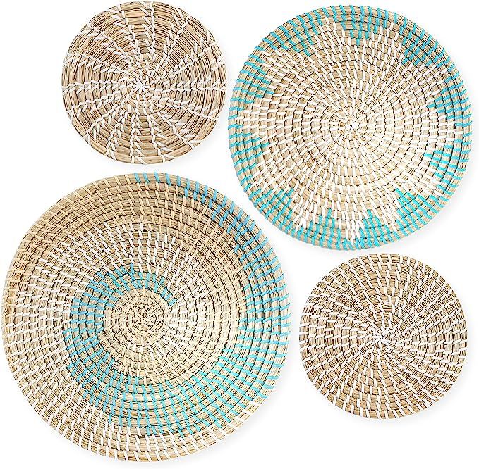 Wall Basket Decor Boho Set of 4 - Hanging Woven Wall Baskets - Wicker Wall Décor - Handmade Wove... | Amazon (US)