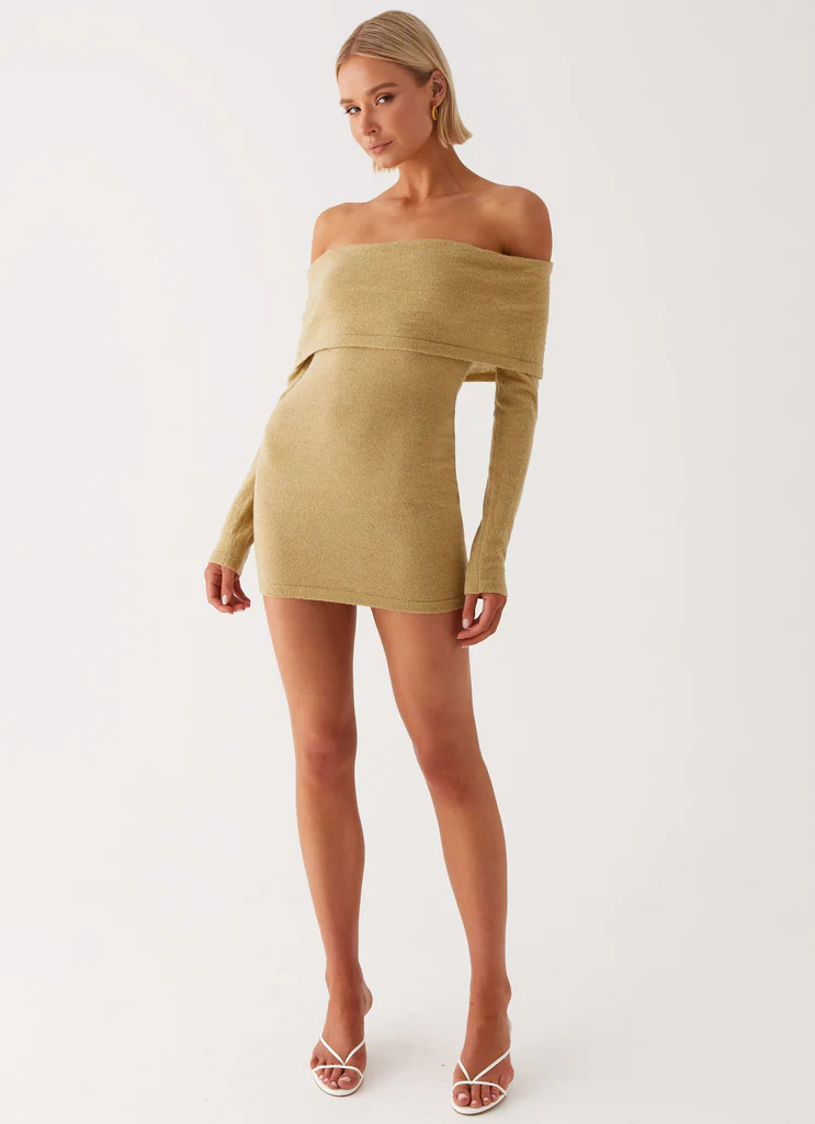 Myla Off Shoulder Mini Dress - Camel | Peppermayo (Global)
