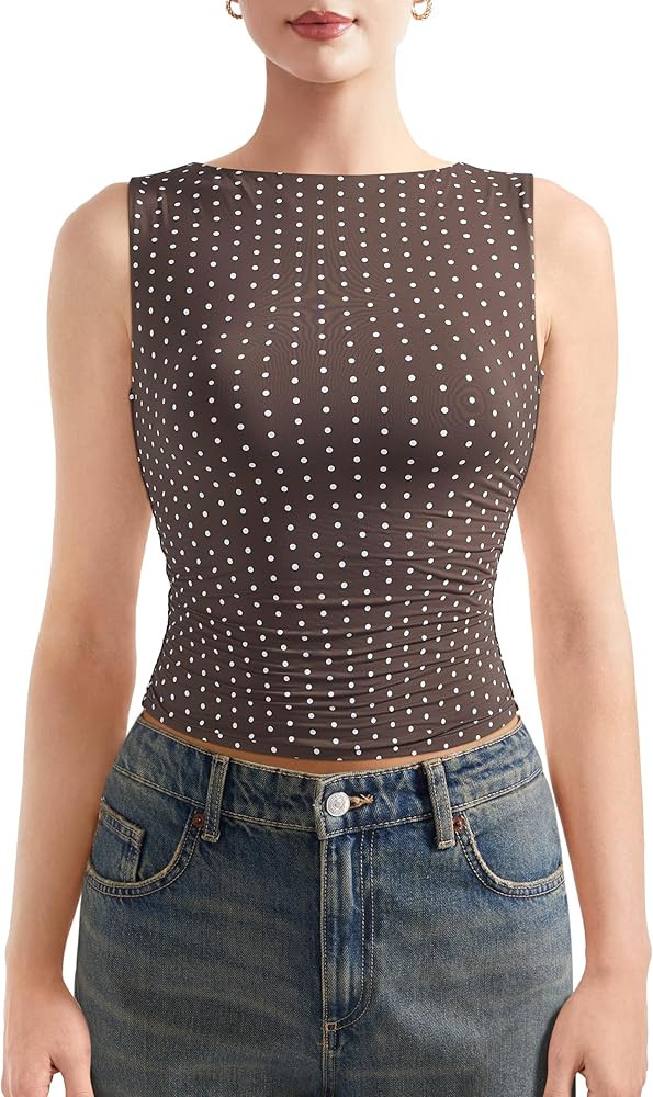 SUUKSESS Women Double Lined Going Out Basic Tank Tops Ruched Summer T Shirts | Amazon (US)