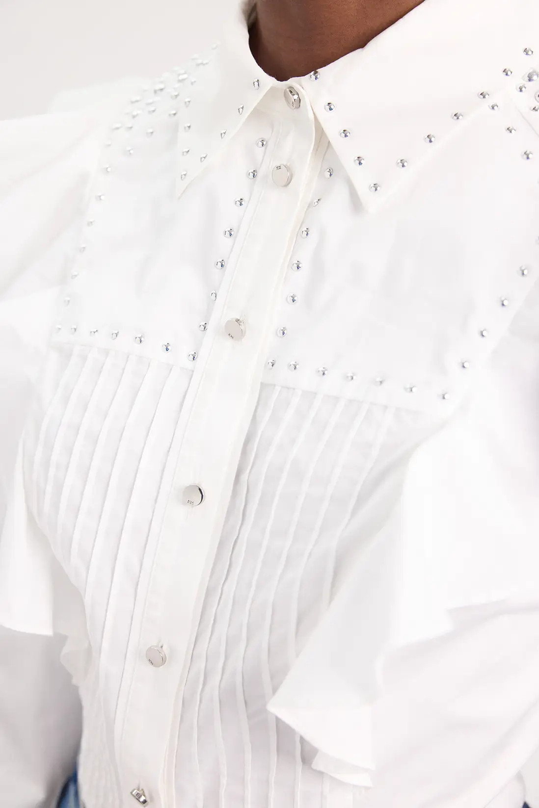 Cotton Sateen Drama Sleeve Studded Woven Maxi Shirt | Karen Millen