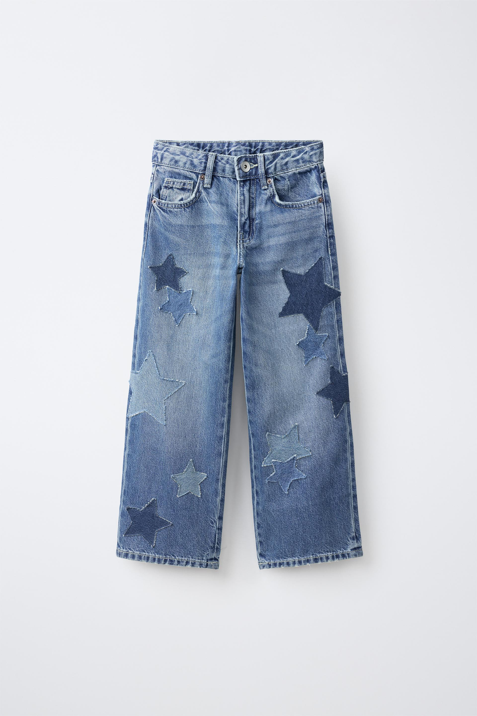 Zara - Star Patch Wide-Leg Jeans - Blue - 13-14 Years (64,6 Inches) - Kids | Zara US
