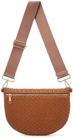 Woven Crossbody Bags For Women, Checkered Fashion PU Bum Bag Waist Pack, Travel Sling Purse with ... | Amazon (US)
