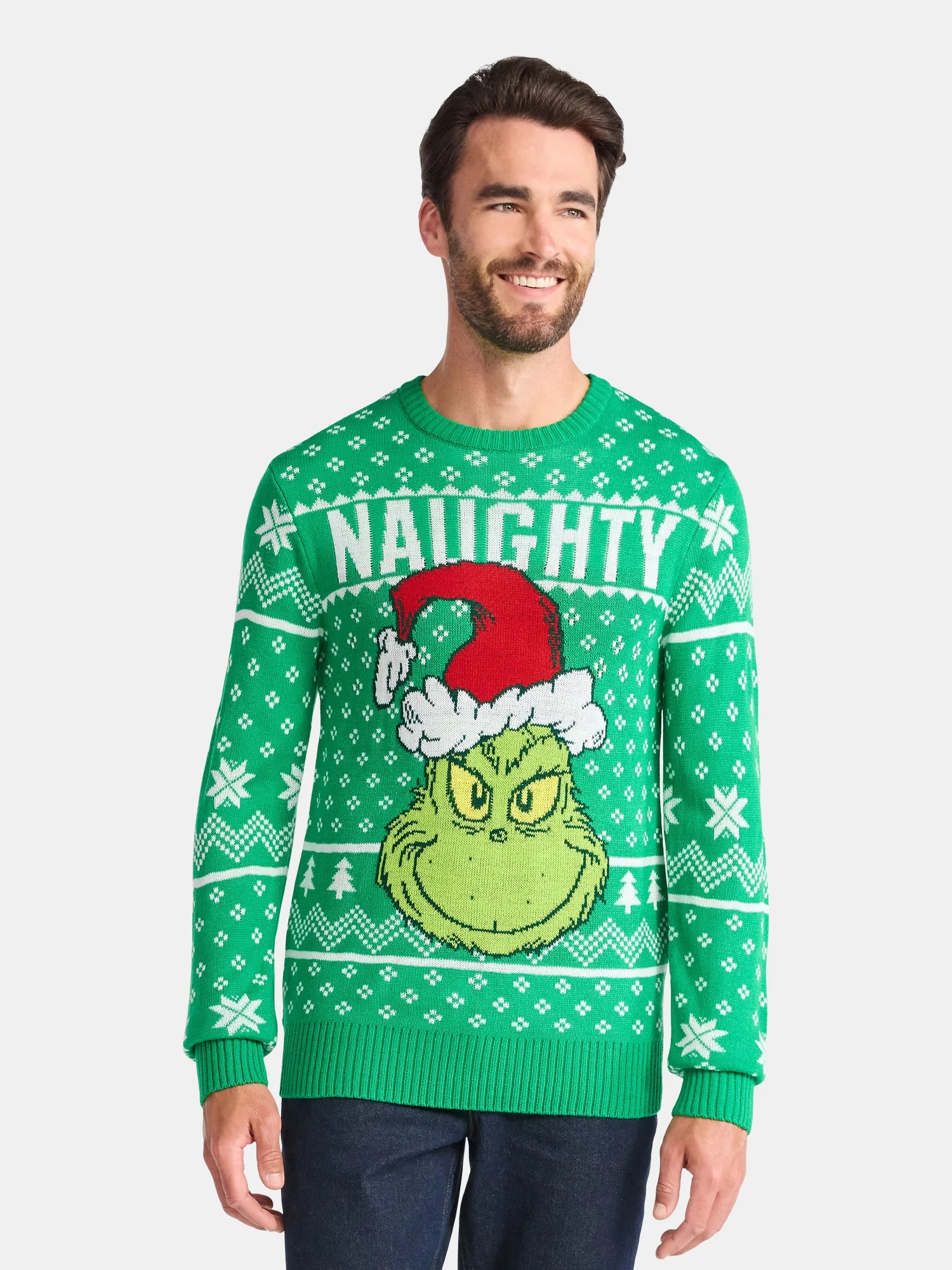 Dr. Seuss Grinch Naughty Men's and Big Men's Holiday Ugly Christmas Sweater, Sizes XS-3XL | Walmart (US)