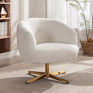 HEAH-YO Modern Accent Chair, Swivel Vanity Chair with Barrel Back and Gold Metal Base, Fur Armcha... | Amazon (US)