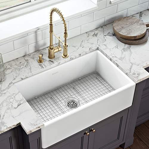Ruvati 33 x 20 inch Fireclay Reversible Farmhouse Apron-Front Kitchen Sink Single Bowl - White - ... | Amazon (US)