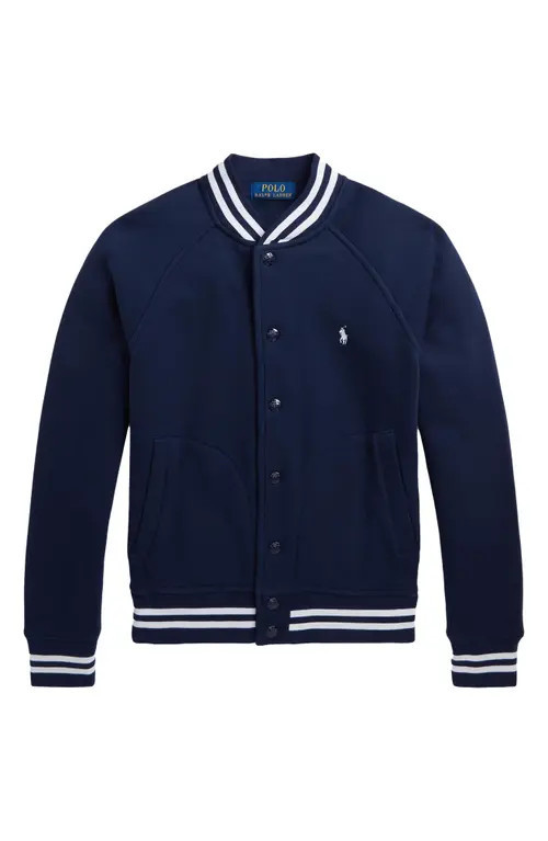 Polo Ralph Lauren Kids' Fleece Snap-Up Jacket in Refined Navy at Nordstrom, Size Xl | Nordstrom