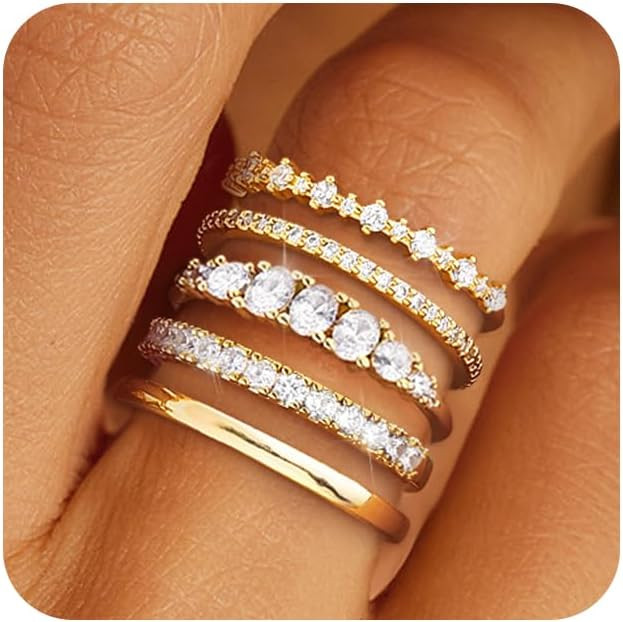 Stackable Silver/Gold Rings for Women Non Tarnish Trendy Dainty 14K Gold Plated Stacking Cubic Zi... | Amazon (US)