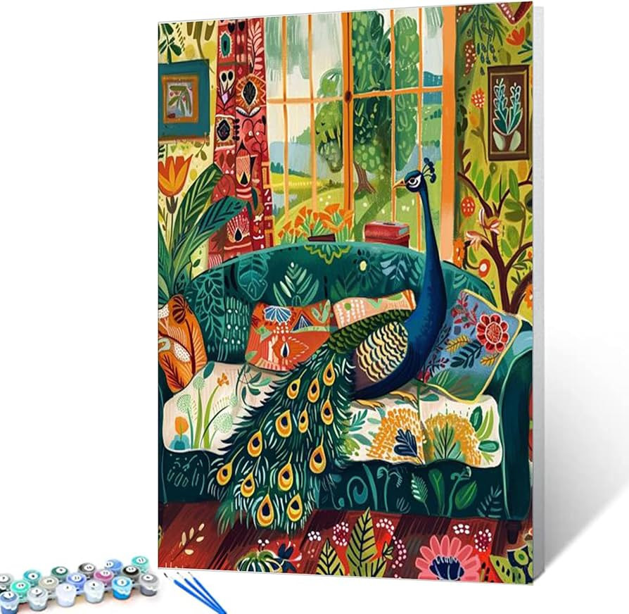 Peacock Animal Sitting on Sofa Paint by Numbers Kits 16x20 inch Canvas DIY Oil Painting for Kids,... | Amazon (US)