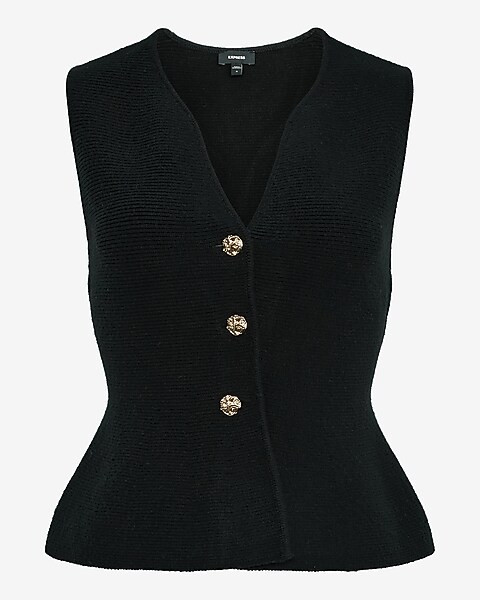 Airy Soft V-Neck Novelty Button Peplum Sweater Vest | Express