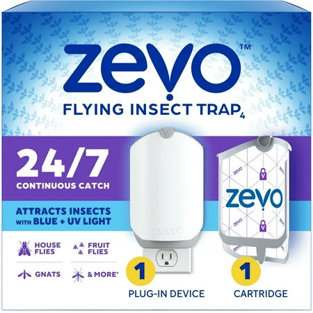Zevo Flying Insect Indoor Fly Trap Full Size: Easy, Mess-Free Solution - Light Trap Catches & Kills House Flies, Fruit Flies, Gnats, & More (1 Plug in Device & 1 Cartridge) | Walmart (US)