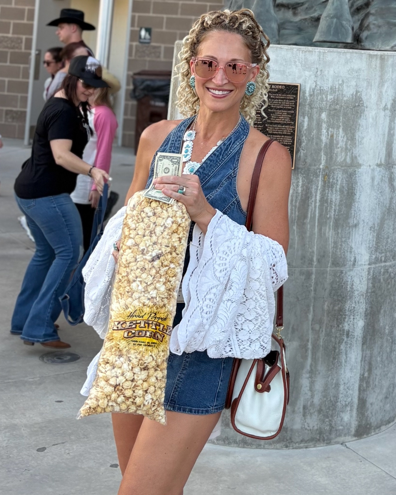 Perfect rodeo romper!  This sweet little denim romper is a halter neck so the back is perfection!  I paired it with my Ariat boots and white concho belt. Hint:  match your leathers!  My bag is vintage Liz Claiborne (where my 80’s girlies at?) and I made my lace kimono from a vintage tablecloth!

#LTKFindsUnder50 #LTKStyleTip #LTKSeasonal
