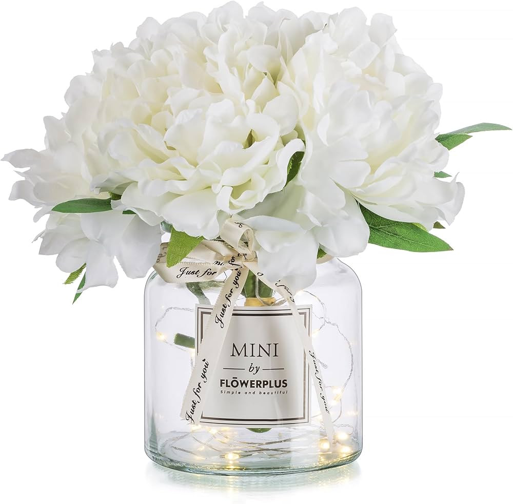 White Fake Flowers with Vase: Blosmon Small Coffee Table Decor Bathroom Peony Faux Flowers in Vas... | Amazon (CA)
