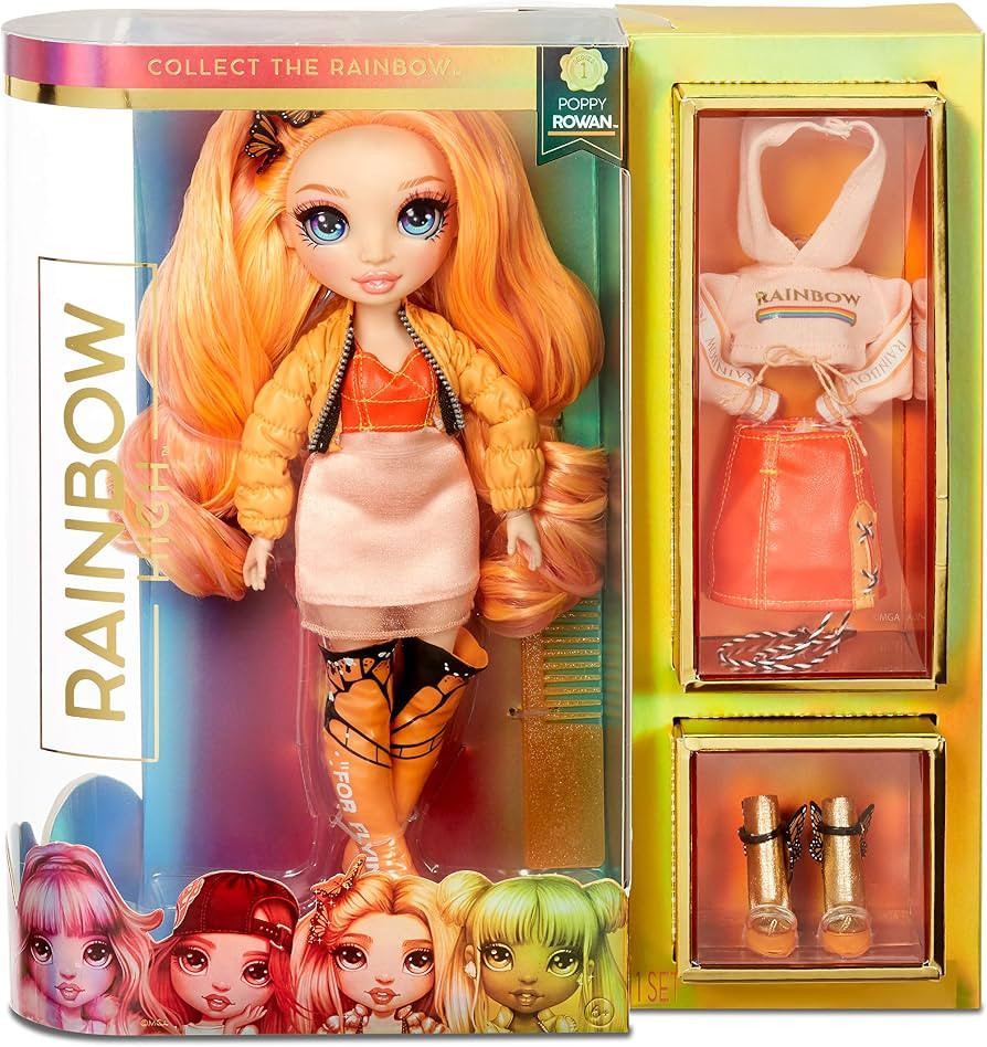 Surprise Rainbow High Poppy Rowan - Orange Clothes Fashion Doll with 2 Complete Mix & Match Outfi... | Amazon (US)