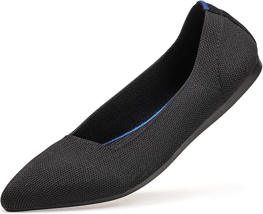 Womens Pointed Toe Ballet Flat Knit Dress Shoes Low Wedge Flat Shoes Comfort Slip On Flats Shoes ... | Amazon (US)