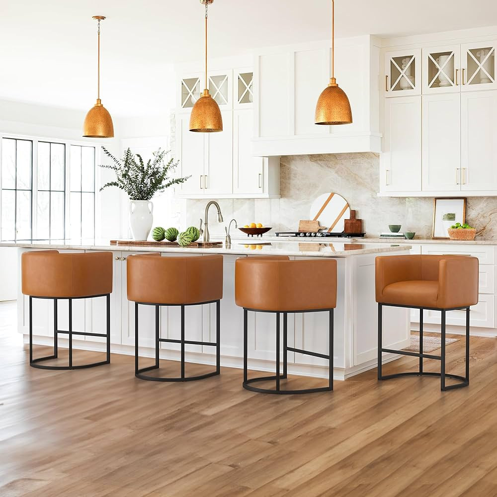 LUE BONA 27" H Counter Height Bar Stools Set of 4, Modern Barrel Counter Stools with Backrest and... | Amazon (US)