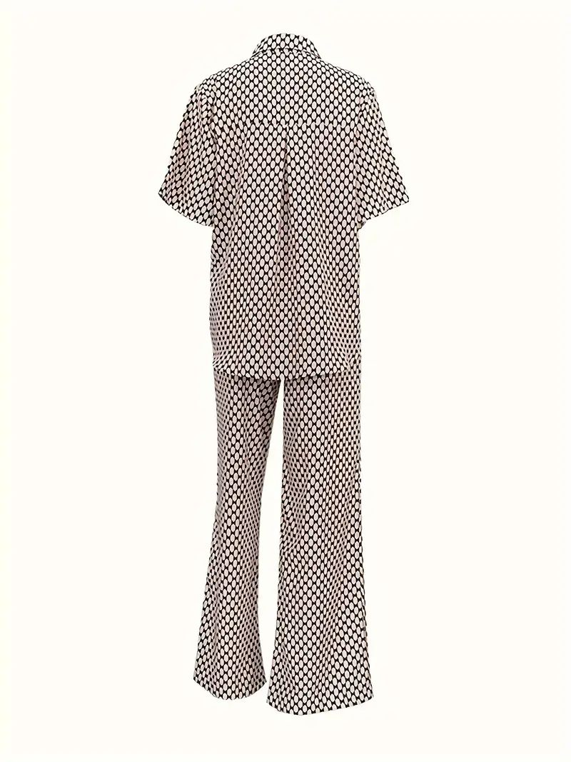 Allover Print Summer Elegant Two-piece Set, Button Front Short Sleeve Shirt & Tie Front Pants Out... | Temu Affiliate Program