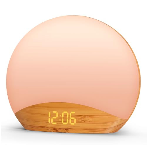 REACHER Wood Grain Sunrise Alarm Clock and Sound Machine Nightlight, Digital Dimmable Clock for B... | Amazon (US)