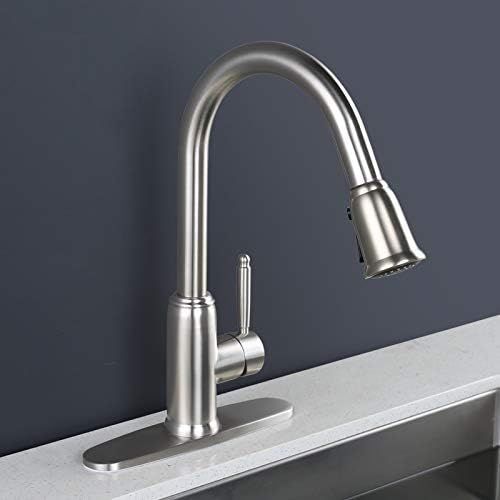 Stainless Steel Faucet Sink, Kitchen Faucet with Pull Down Sprayer, WOWOW High Arc Brushed Nickel... | Amazon (US)