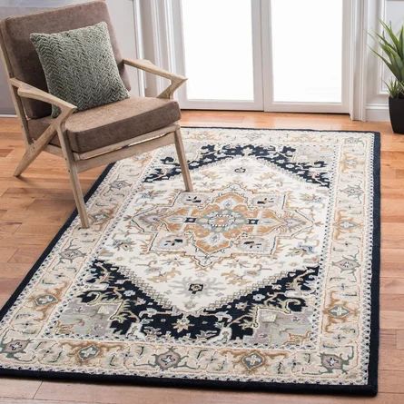 Safavieh Oriental Handmade Tufted Wool Beige/Navy/Black Area Rug | Wayfair North America