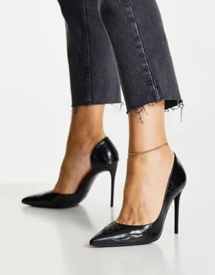 Truffle Collection pointed stiletto heels in black croc | ASOS (Global)