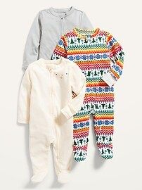 Unisex 3-Pack Sleep &#x26; Play Long-Sleeve Footed One-Piece for Baby | Old Navy (US)