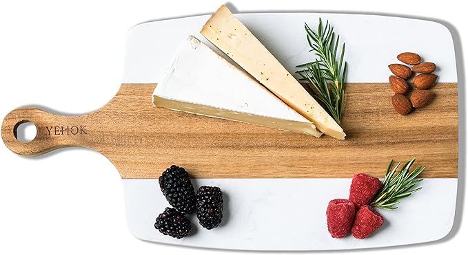 YEHOK Marble and Wood Charcuterie Board with Handle | Cheese Tray for Kitchen | Cutting Board for... | Amazon (US)