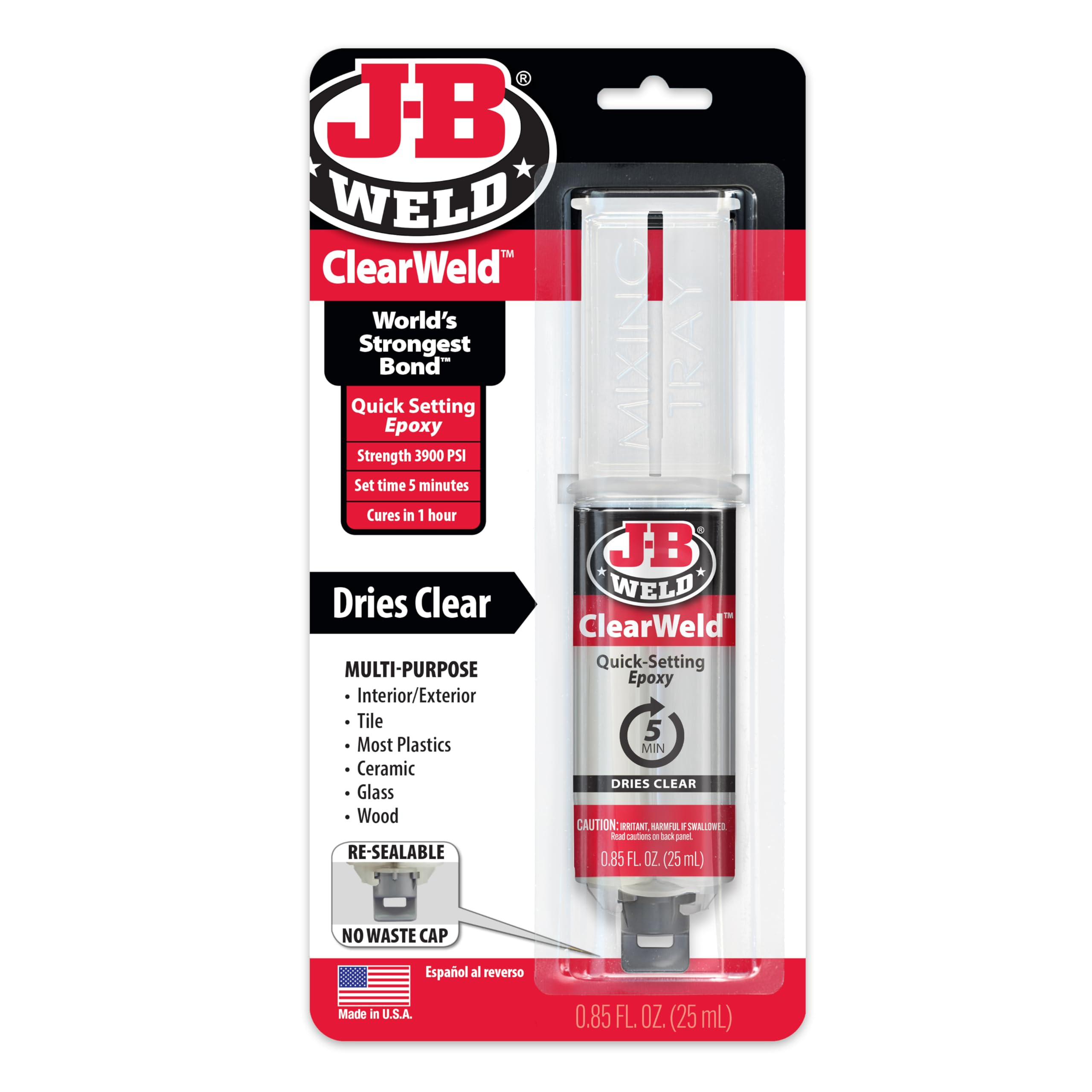 J-B Weld 50112 ClearWeld 5 Minute Set Epoxy Syringe - Clear - 25 ml, 25ml | Amazon (US)