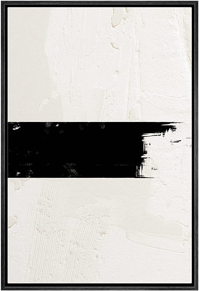 SIGNWIN Framed Canvas Print Wall Art Geometric Black Stripe Tan Color Field Abstract Shapes Illus... | Amazon (US)