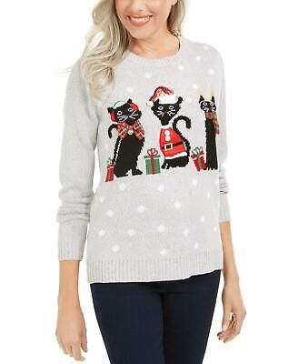 Christmas-Sweater Karen Scott XL Cat Appliqué Holiday Macy's NWT Gray Multi  | eBay | eBay US