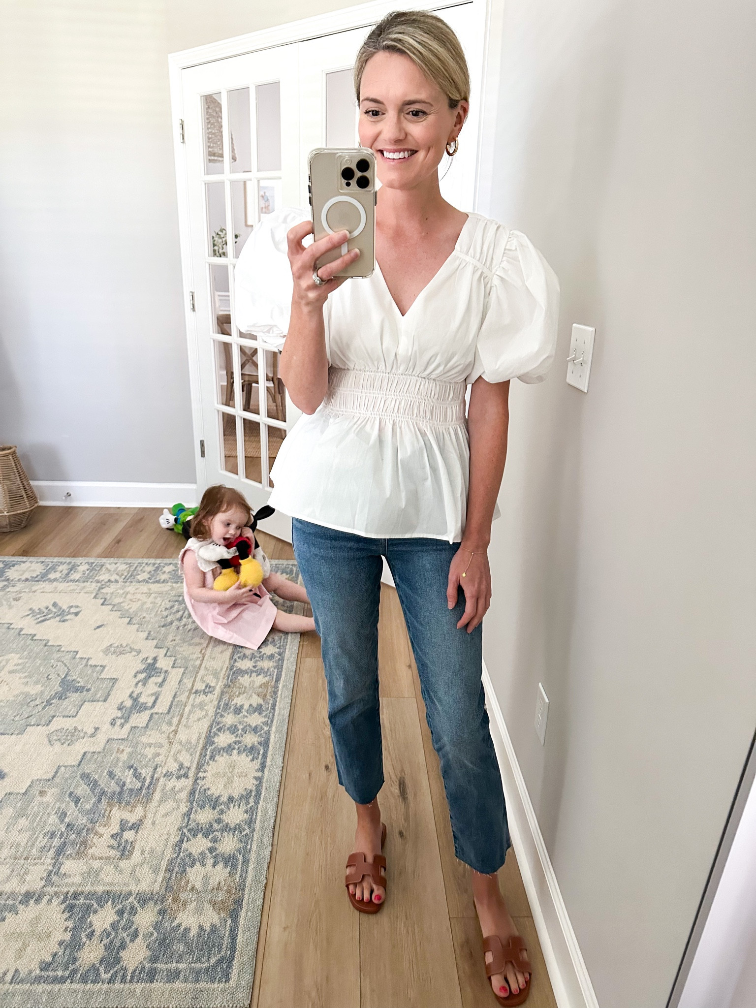 Love this sweet top and new Jcrew factory essential straight jeans! Wearing the size small top and 25 denim  

#LTKshoecrush #LTKunder100 #LTKstyletip