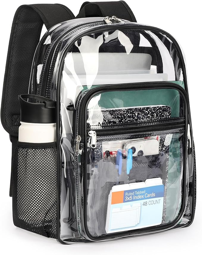 ZORFIN Clear Backpack Heavy Duty for School – 17in Transparent PVC Bag with Large Capacity & Re... | Amazon (US)