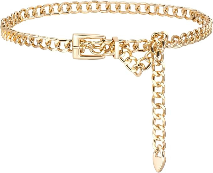 Chain Belts Leather Waist Belt for Women Layered Metal Chain Belt | Amazon (US)