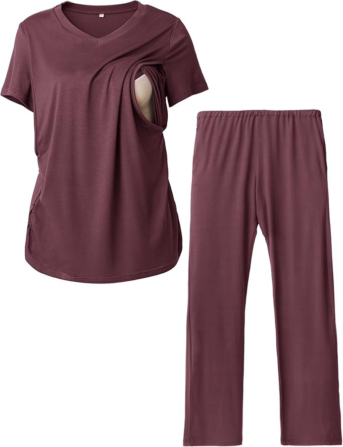 Rnxrbb V Neck Nursing Pajamas Set Postpartum Pjs Maternity Breastfeeding sleepwear for Women with... | Amazon (US)