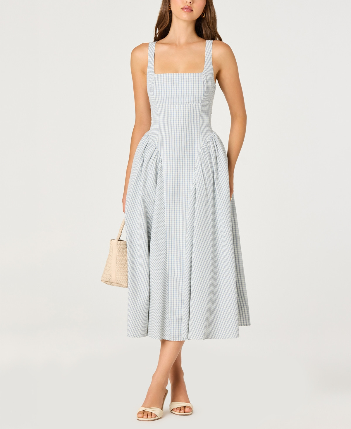 Astr the Label Women's Vinya Square-Neck A-Line Midi Dress - Blue Plaid | Macy's