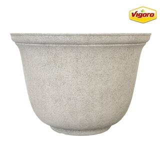 Vigoro Elise Medium Beige Resin Lightweight Round Planter with Optional Drainage Holes (14 in. L ... | The Home Depot