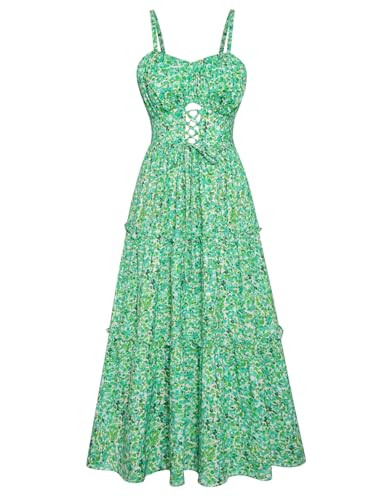 Maxi Dresses for Women 2025 Floral Sleeveless Dress Beach Bohemian Long Sundress with Pocket Green Blue Floral M | Amazon (US)