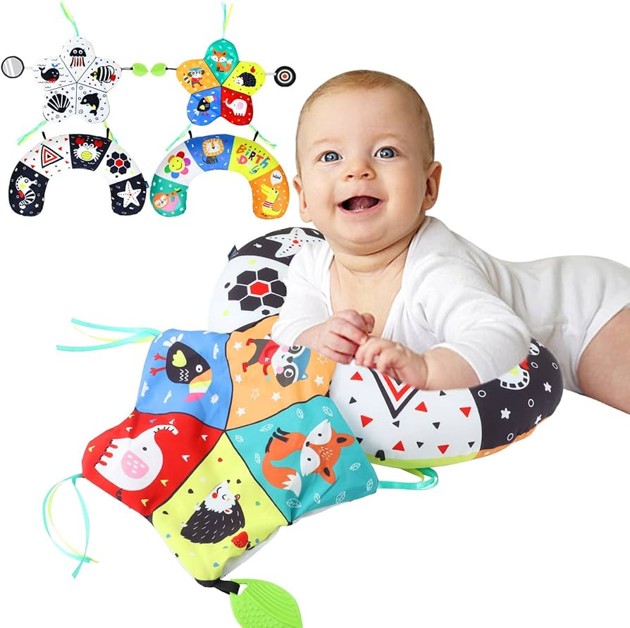 Tummy Time Pillow, Double-Sided Infant Discovery Pillow for 0-6 Months Babies With Mirror & Teeth... | Amazon (UK)