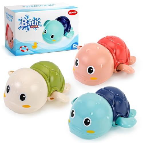 SEPHIX Bath Toys for Toddlers 1-3, Cute Swimming Turtle Bath Toys for 1 2 Year Old Boy Girl Gifts, Water Pool Toys for Baby Toddler Toys Age 1-4, Wind-up Infant Bathtub Toys, 3 Pack | Amazon (US)
