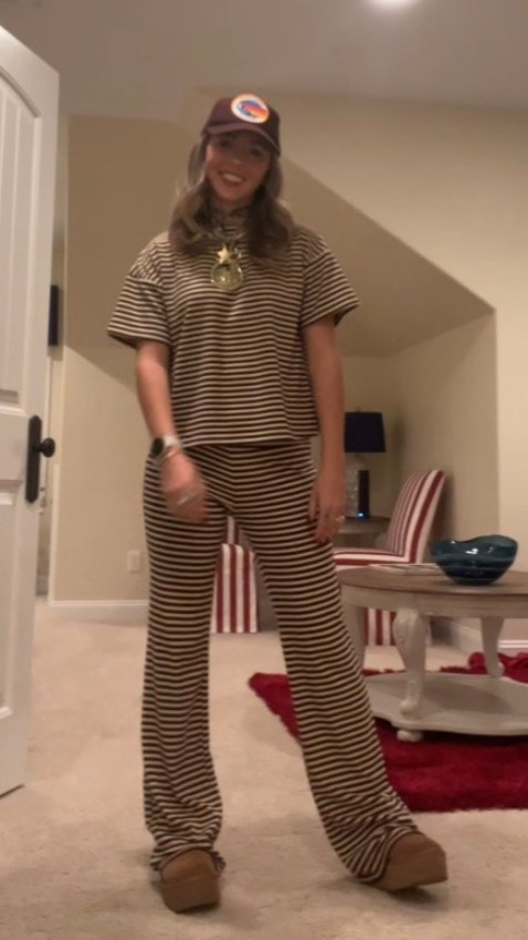Great brown monochromatic moment!!! All the shades!!! Striped things between set, platform mini uggs, normal stack ft. Shop face east, and aviator nation brown trucker hat 

#LTKTravel #LTKootd #LTKHoliday