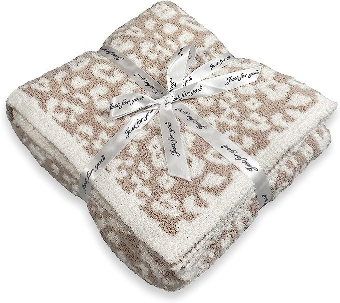 Jazzco Fluffy Leopard Knitted Throw Blanket for Couch, Lightweight, Soft, Plush, Fluffy, Warm, Co... | Amazon (US)