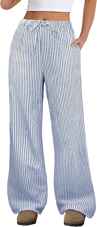 ANRABESS Women's Striped Gingham Pants 2026 Spring Pajama Lounge Boxer Pants Casual Wide Leg Draw... | Amazon (US)