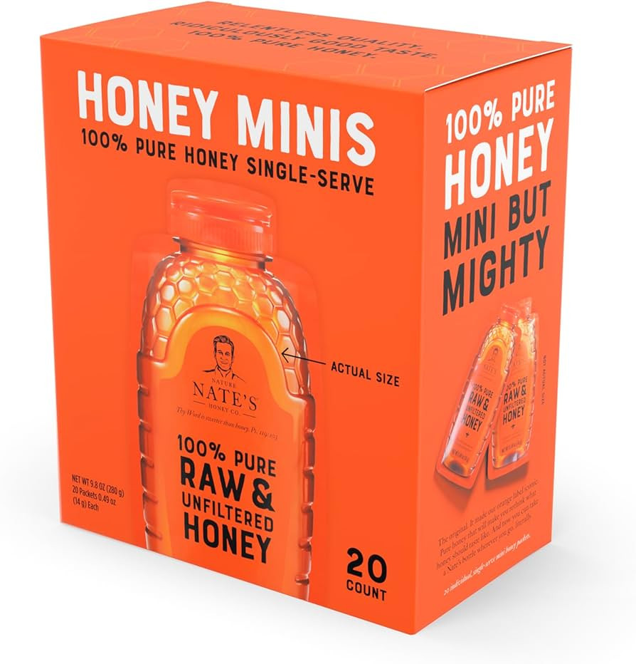 Nate's Honey Minis - Single-Serve 100% Pure, Raw & Unfiltered Honey – 0.49oz Packets, 20ct box | Amazon (US)