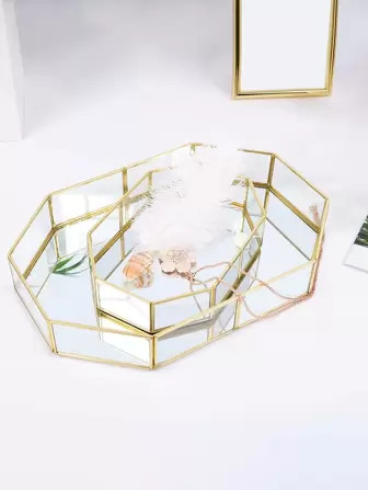 1 Stück Glas Schmuck Tablett, Schmuck Organizer mit geometrischem Design für Zuhause | SHEIN
