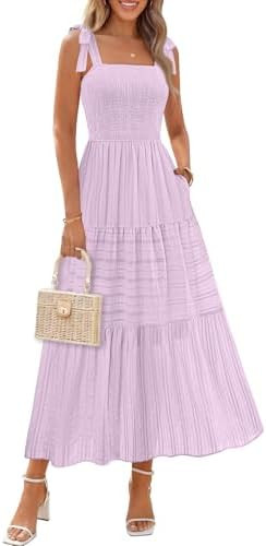 MEROKEETY Women's 2026 Spring Boho Maxi Dress Summer Beach Vacation Casual Sleeveless Smocked A L... | Amazon (US)