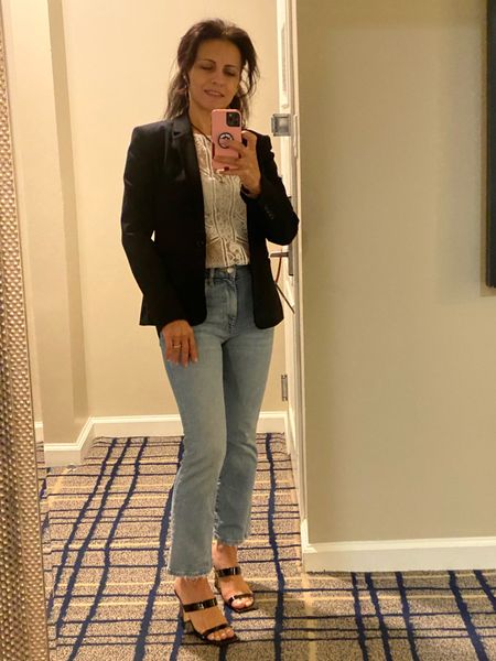 Day 2 LTKCon black blazer lace tank, lace cami, crop jeans, and dsw shoes.  Fall outfits, business casual, work wear  

#LTKCon 

#LTKunder100 #LTKstyletip #LTKunder50