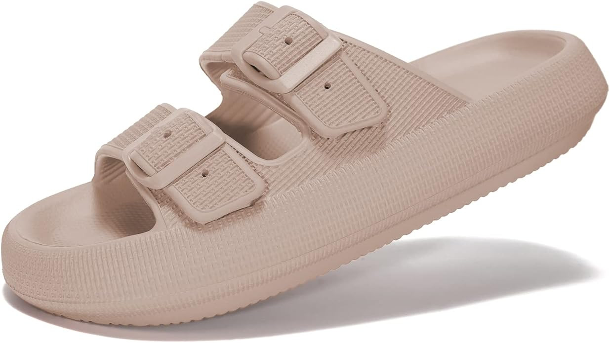 YLDUJ AMUM Pillow Slippers for Women and Men - Cloud Slides - Double Buckle Adjustable - EVA Flat... | Amazon (US)