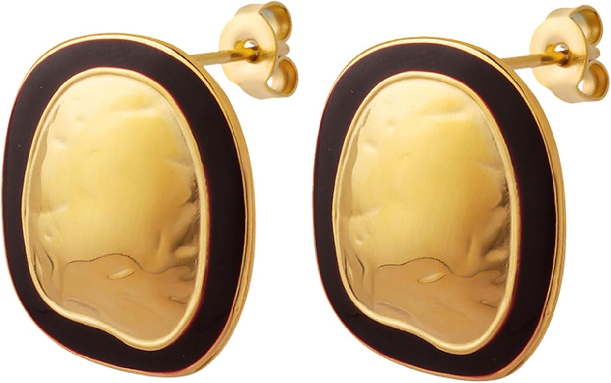 Hammered Gold & Maroon Oval Statement Earrings | Amazon (US)