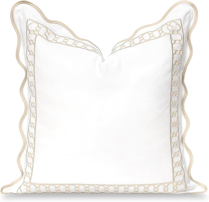 Hofdeco Premium Coastal Hampton Scalloped Patio Indoor Outdoor Throw Pillow Cover Only, 20"x20" W... | Amazon (US)