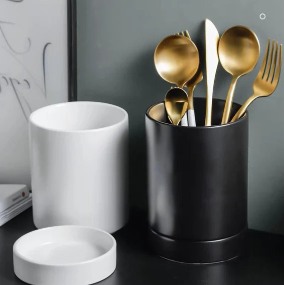 Minimalist Two-piece Ceramic Utensil Holder With Drainer / | Etsy | Etsy (US)