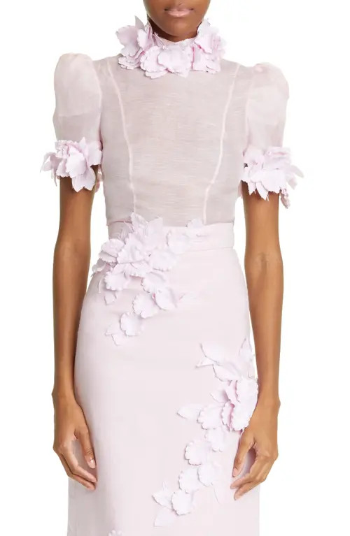 Zimmermann High Tide Flower Linen & Silk Blouse in Lilac at Nordstrom, Size 1 | Nordstrom